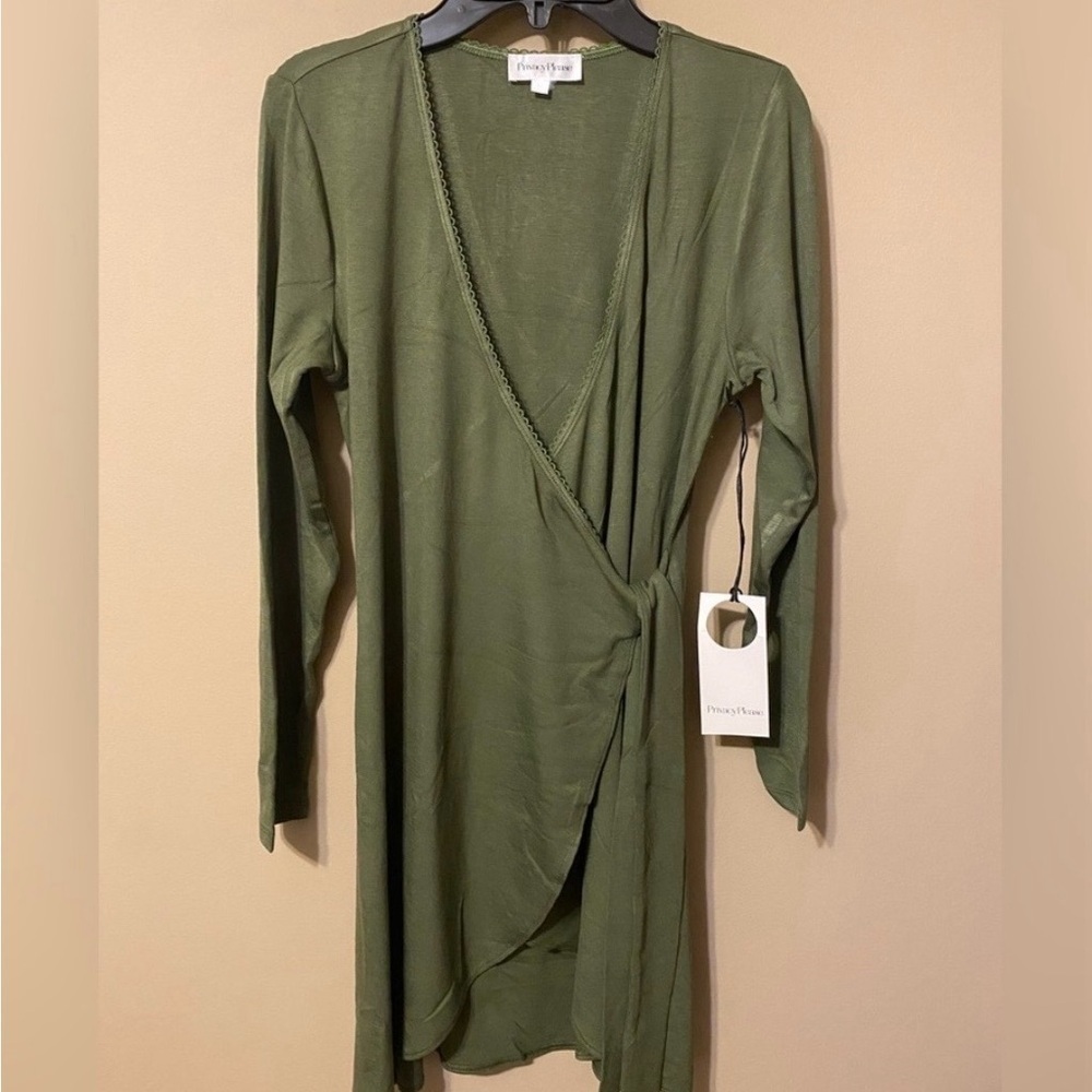 Privacy Please | NWT Piper Revolve Olive Green Super Soft Faux Wrap Mini Dress M - Picture 2 of 8